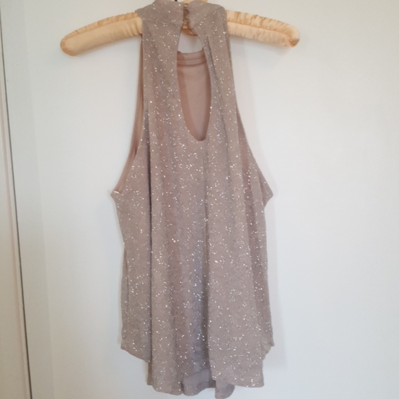 Lily White bare shoulder beige shiny night top - Picture 2 of 3